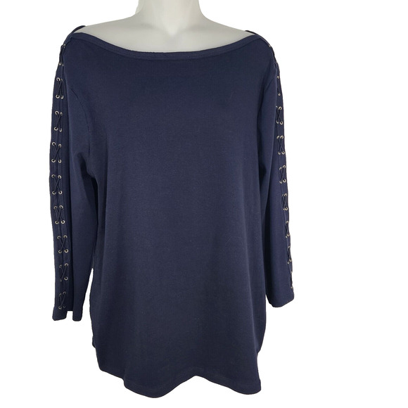 Carmen Marc Valvo Top Women XL Boatneck Pullover Stretch 3/4 Sleeve Braided Knit - Picture 1 of 8